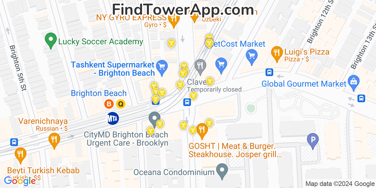 AT&T 4G/5G cell tower coverage map Brighton Beach, New York