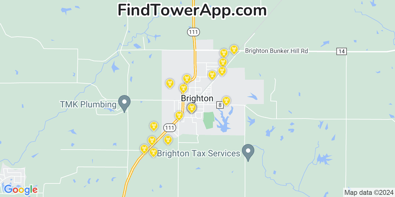 Verizon 4G/5G cell tower coverage map Brighton, Illinois