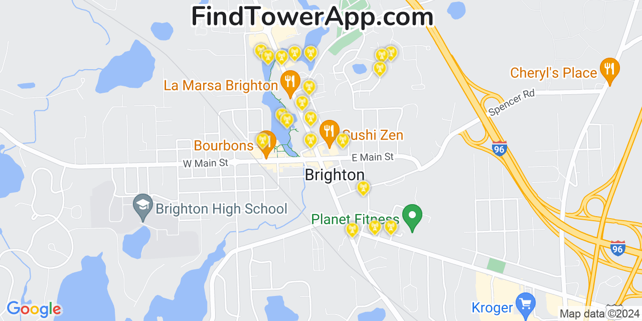 AT&T 4G/5G cell tower coverage map Brighton, Michigan