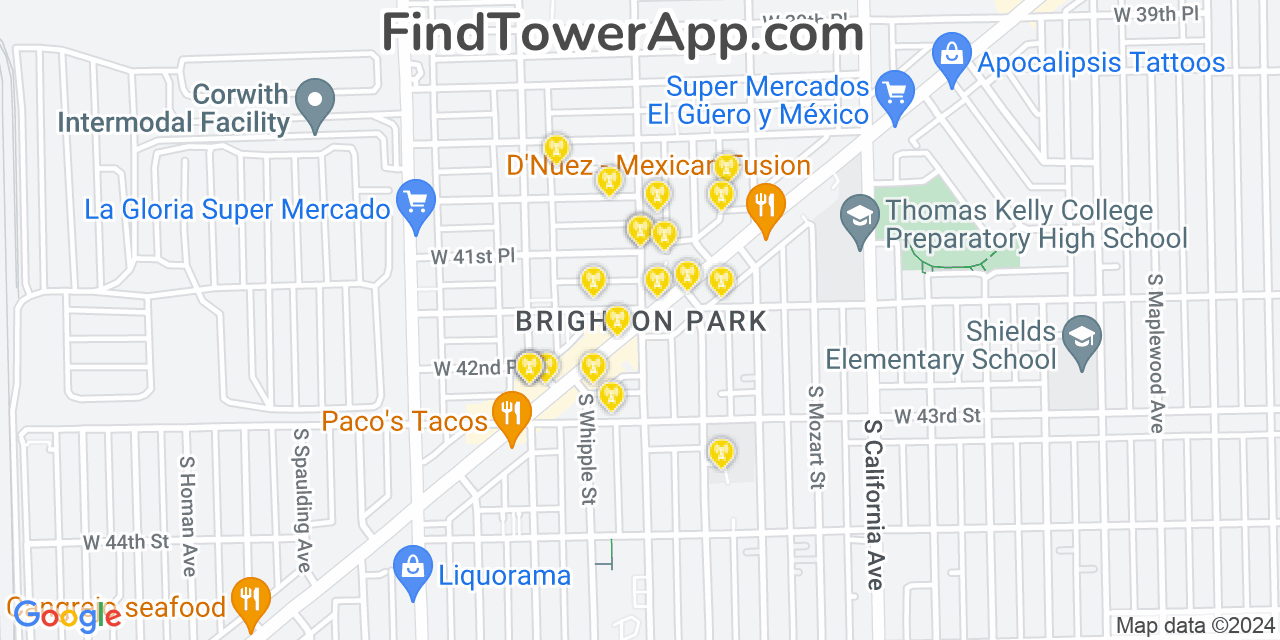 AT&T 4G/5G cell tower coverage map Brighton Park, Illinois