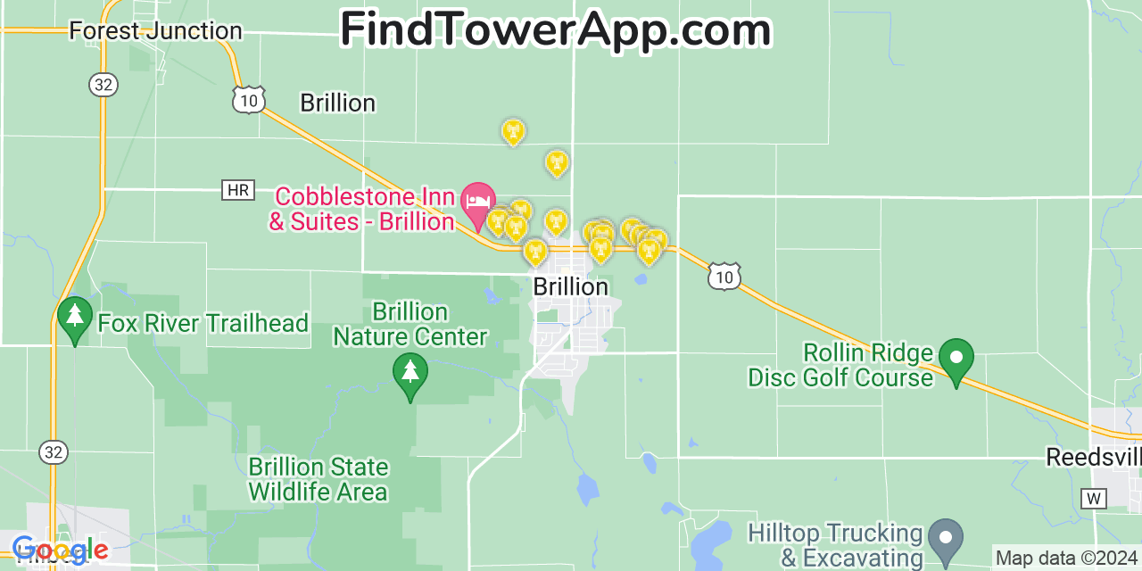 AT&T 4G/5G cell tower coverage map Brillion, Wisconsin