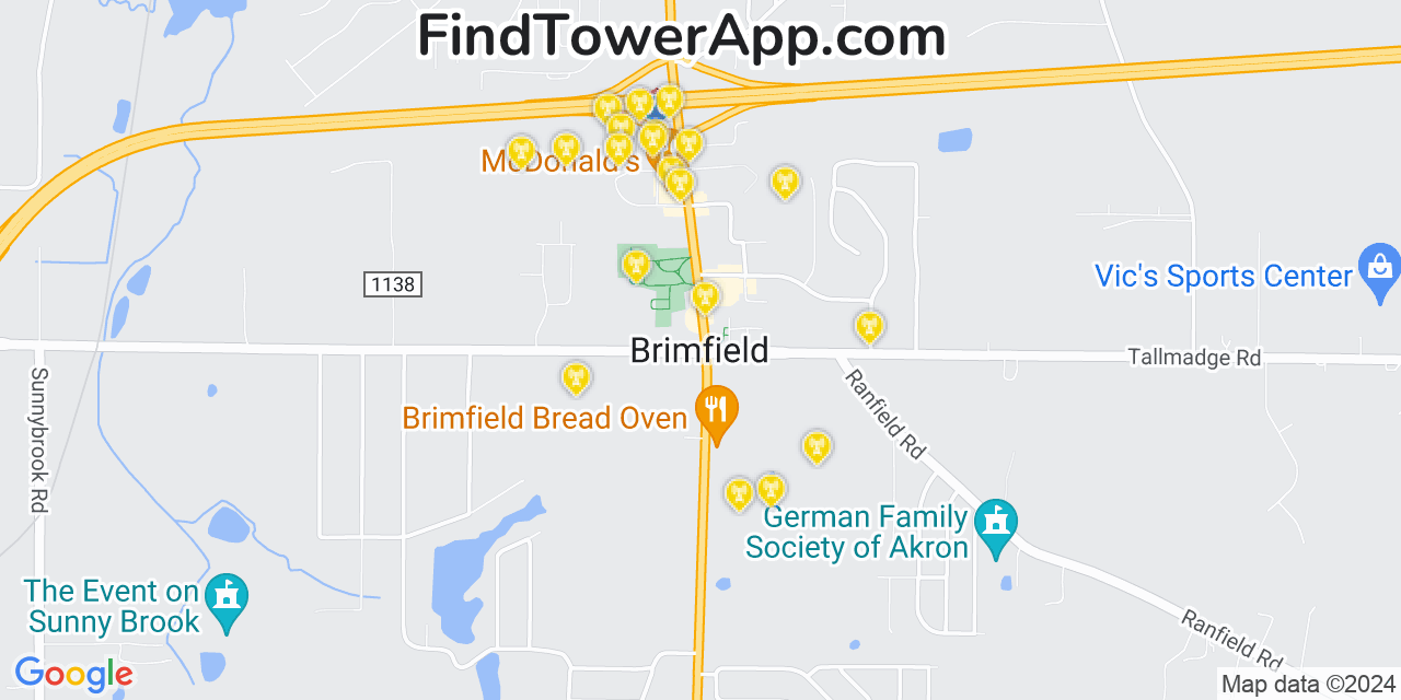 AT&T 4G/5G cell tower coverage map Brimfield, Ohio