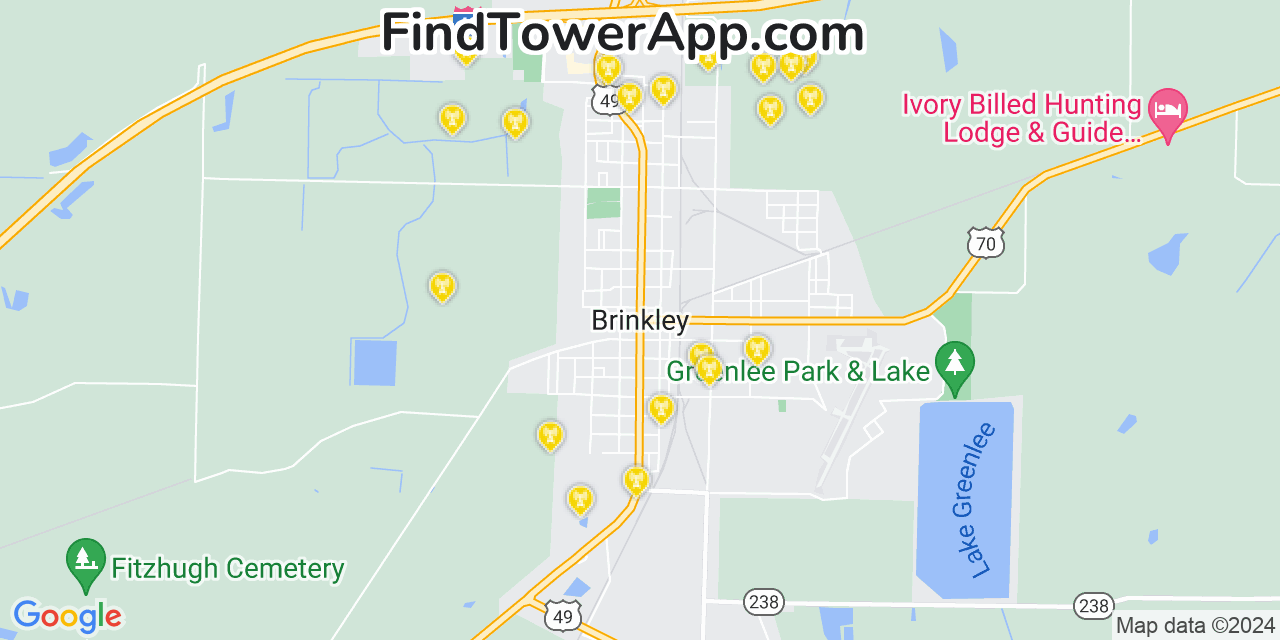 AT&T 4G/5G cell tower coverage map Brinkley, Arkansas