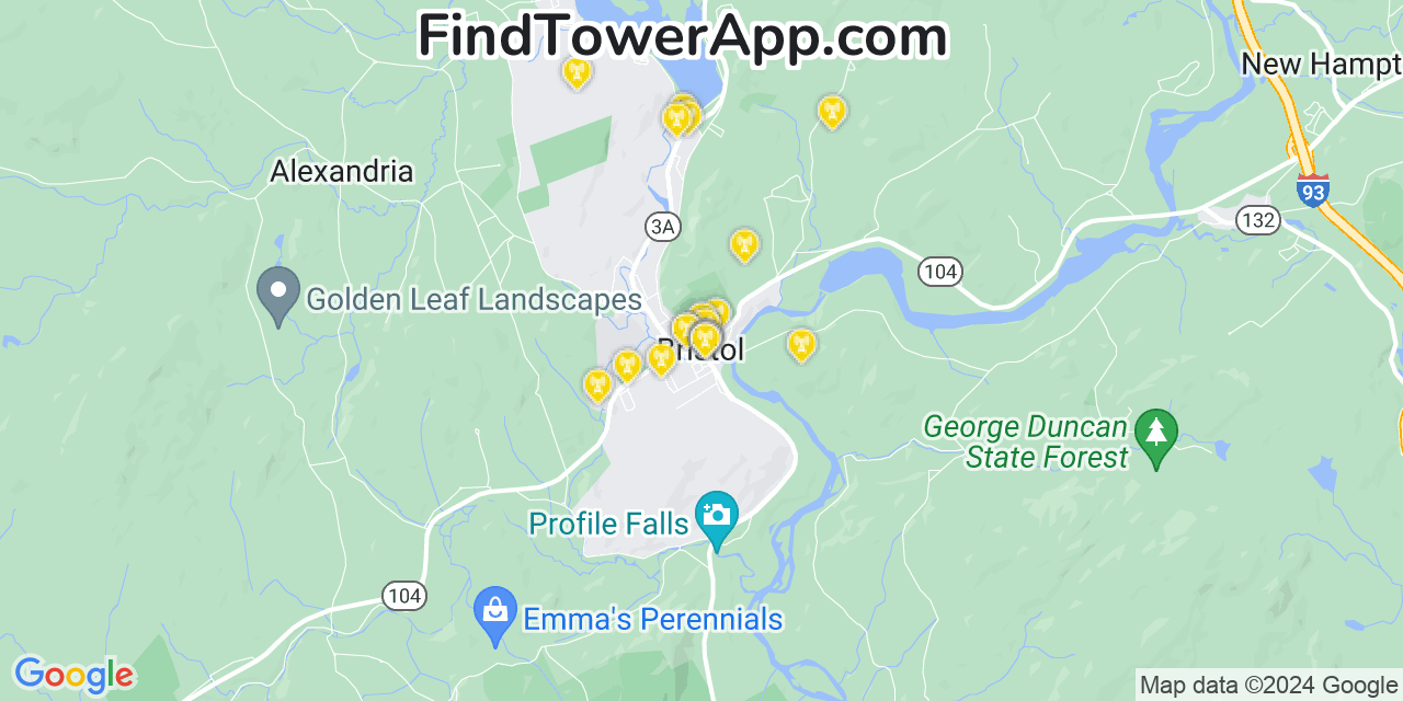 AT&T 4G/5G cell tower coverage map Bristol, New Hampshire