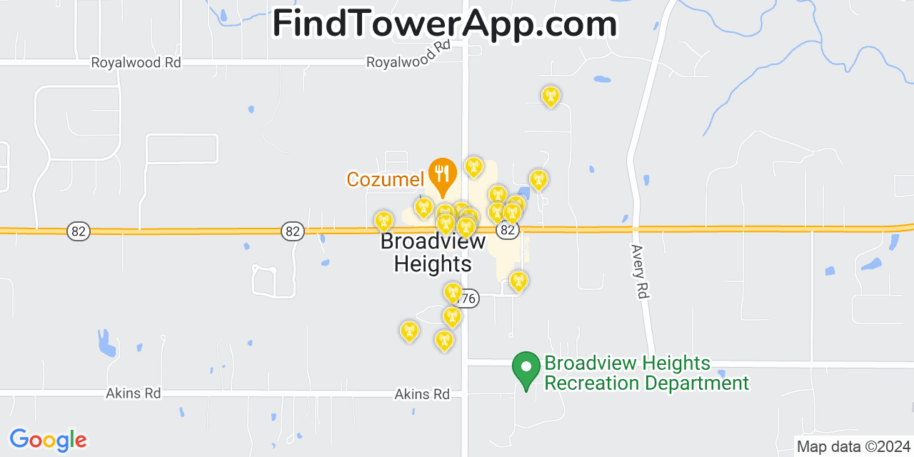 AT&T 4G/5G cell tower coverage map Broadview Heights, Ohio