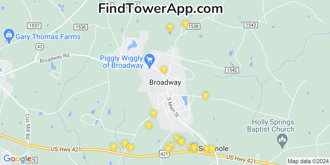 T-Mobile 4G/5G cell tower coverage map Broadway, North Carolina