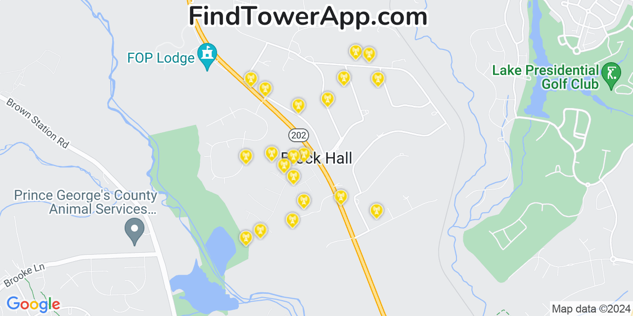 AT&T 4G/5G cell tower coverage map Brock Hall, Maryland