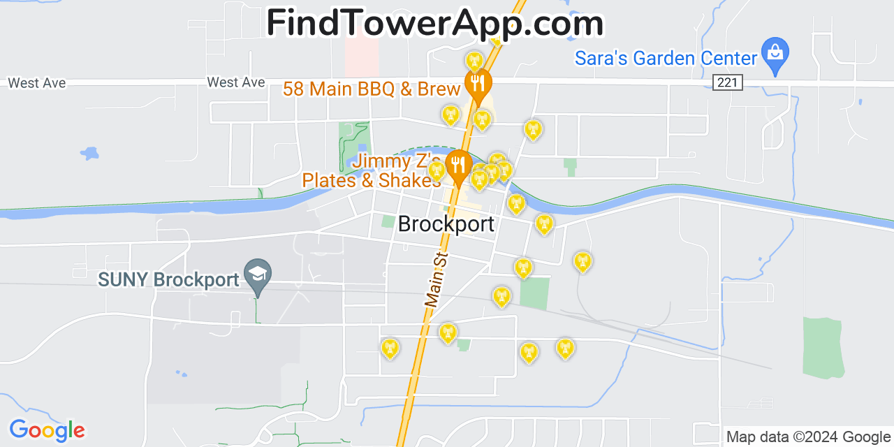 AT&T 4G/5G cell tower coverage map Brockport, New York