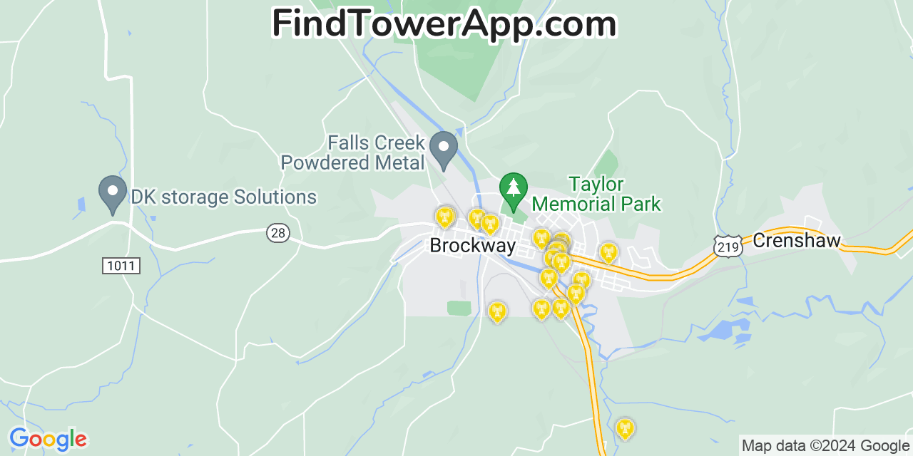 AT&T 4G/5G cell tower coverage map Brockway, Pennsylvania