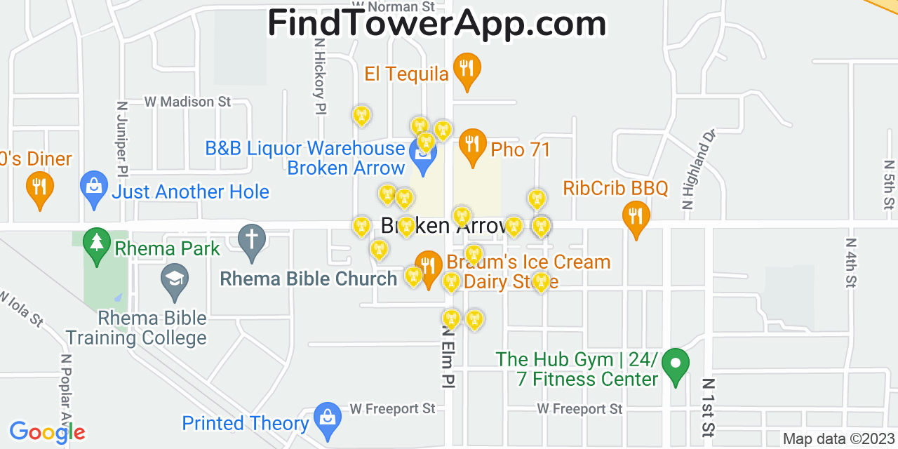 AT&T 4G/5G cell tower coverage map Broken Arrow, Oklahoma