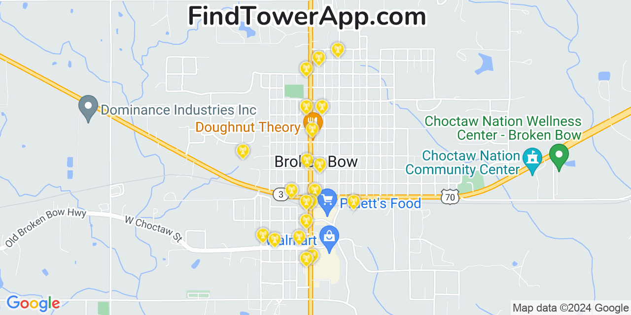 AT&T 4G/5G cell tower coverage map Broken Bow, Oklahoma