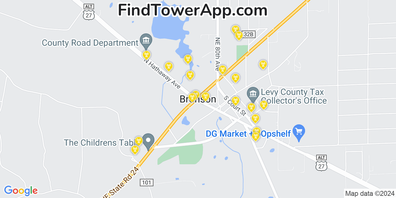 AT&T 4G/5G cell tower coverage map Bronson, Florida
