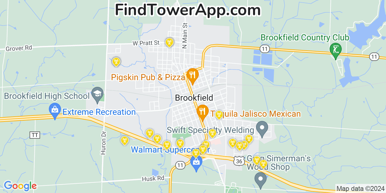 AT&T 4G/5G cell tower coverage map Brookfield, Missouri