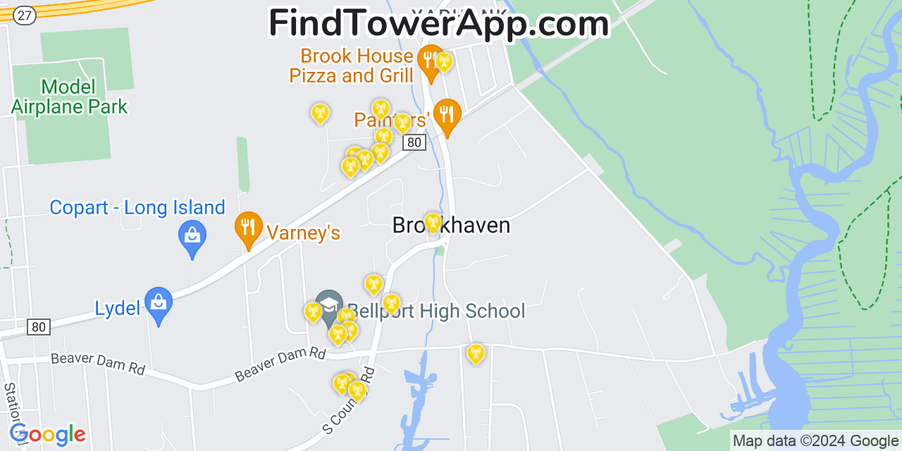 AT&T 4G/5G cell tower coverage map Brookhaven, New York
