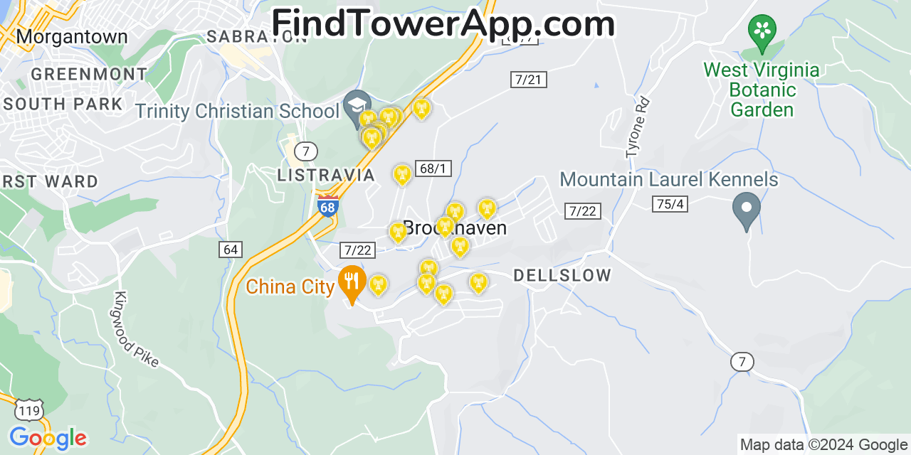 AT&T 4G/5G cell tower coverage map Brookhaven, West Virginia