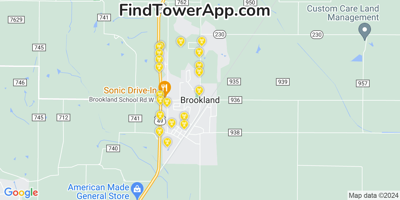 AT&T 4G/5G cell tower coverage map Brookland, Arkansas