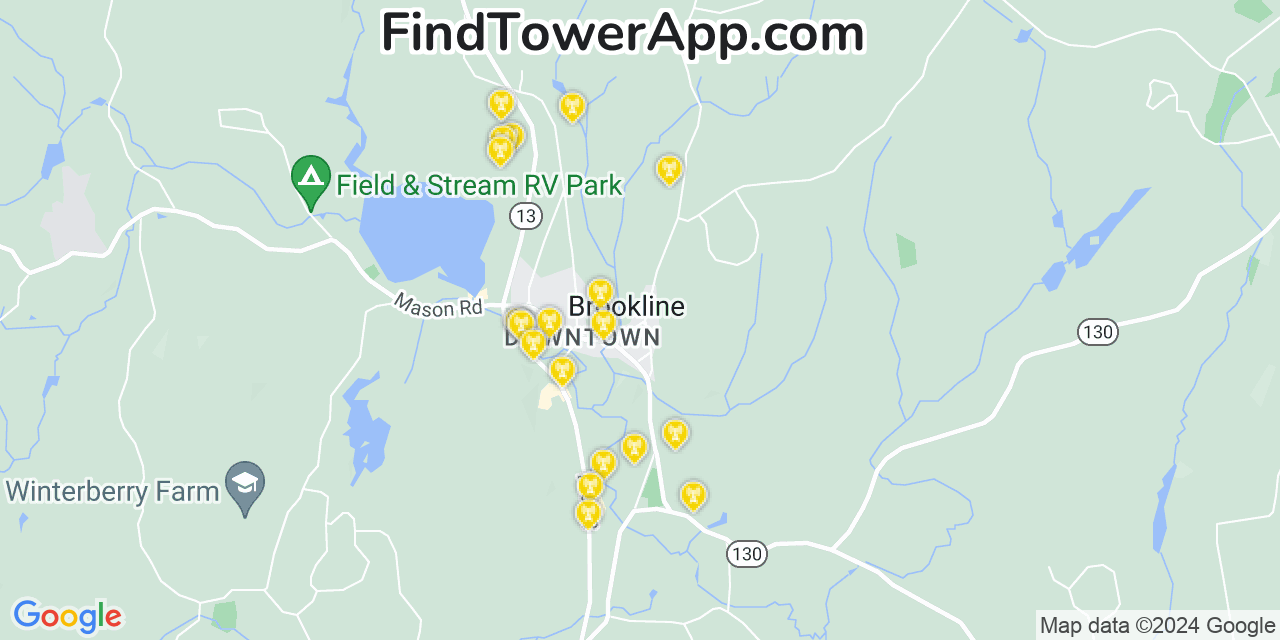 AT&T 4G/5G cell tower coverage map Brookline, New Hampshire