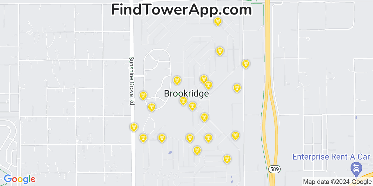 AT&T 4G/5G cell tower coverage map Brookridge, Florida