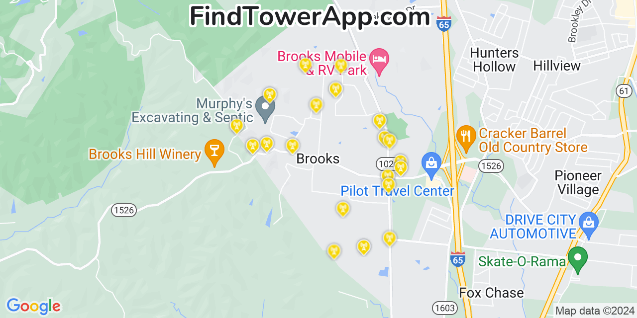 Verizon 4G/5G cell tower coverage map Brooks, Kentucky