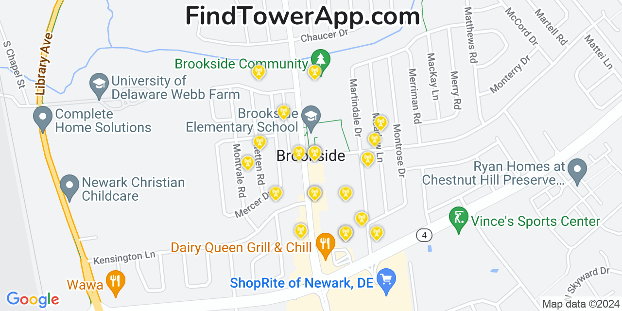 Verizon 4G/5G cell tower coverage map Brookside, Delaware