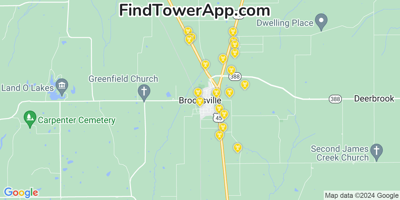 Verizon 4G/5G cell tower coverage map Brooksville, Mississippi