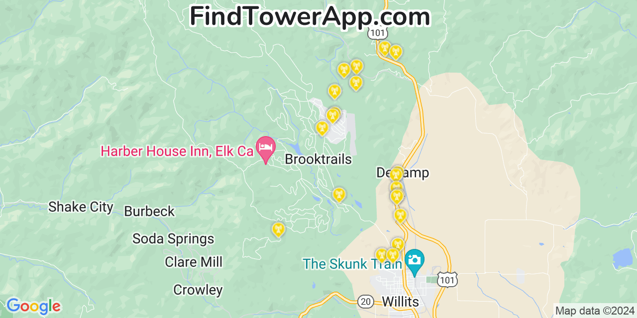 AT&T 4G/5G cell tower coverage map Brooktrails, California