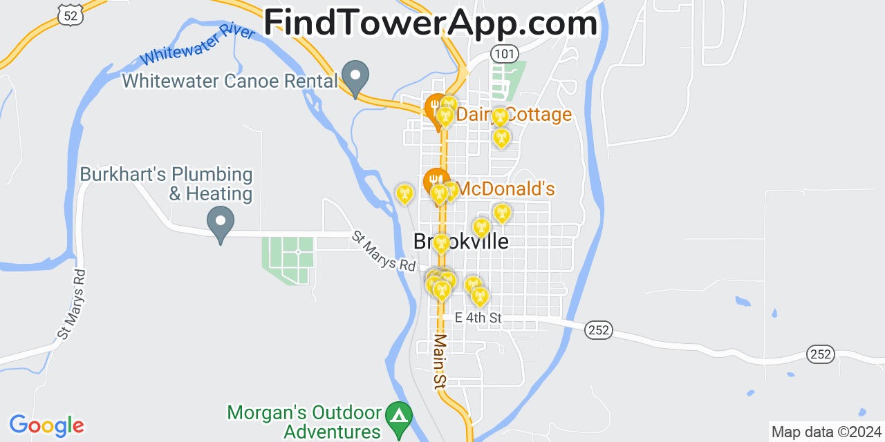 Verizon 4G/5G cell tower coverage map Brookville, Indiana
