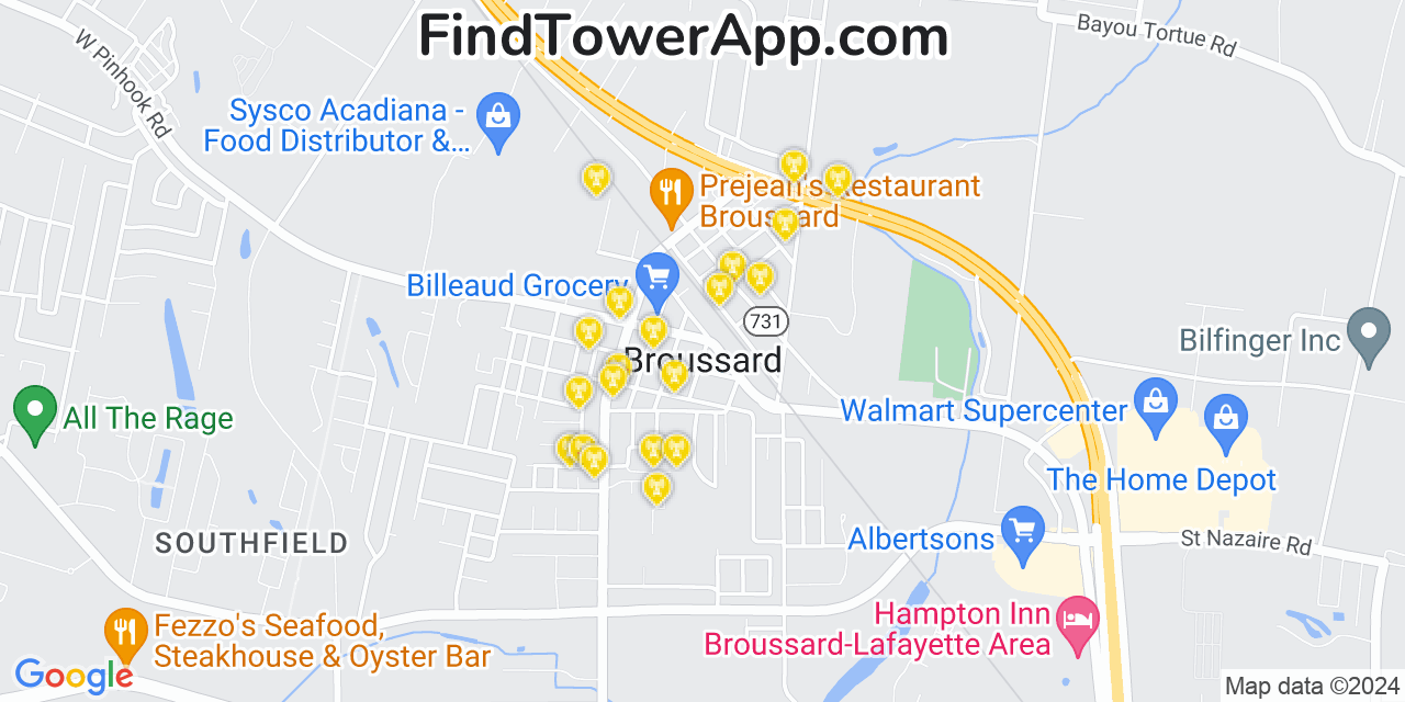 T-Mobile 4G/5G cell tower coverage map Broussard, Louisiana