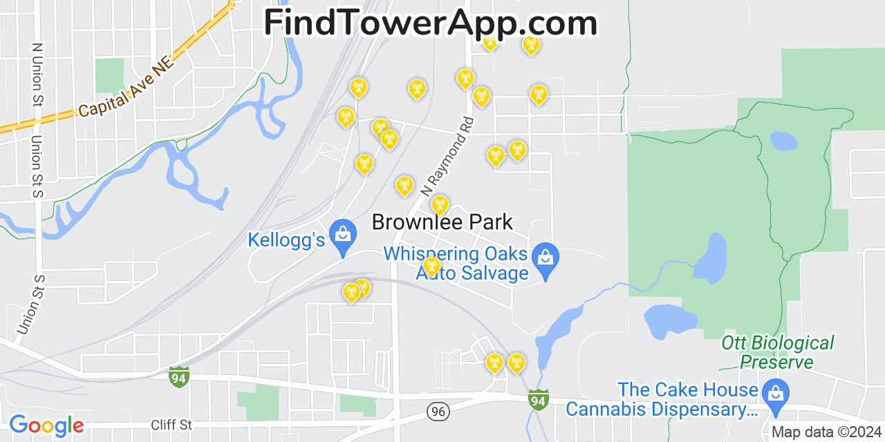 Verizon 4G/5G cell tower coverage map Brownlee Park, Michigan