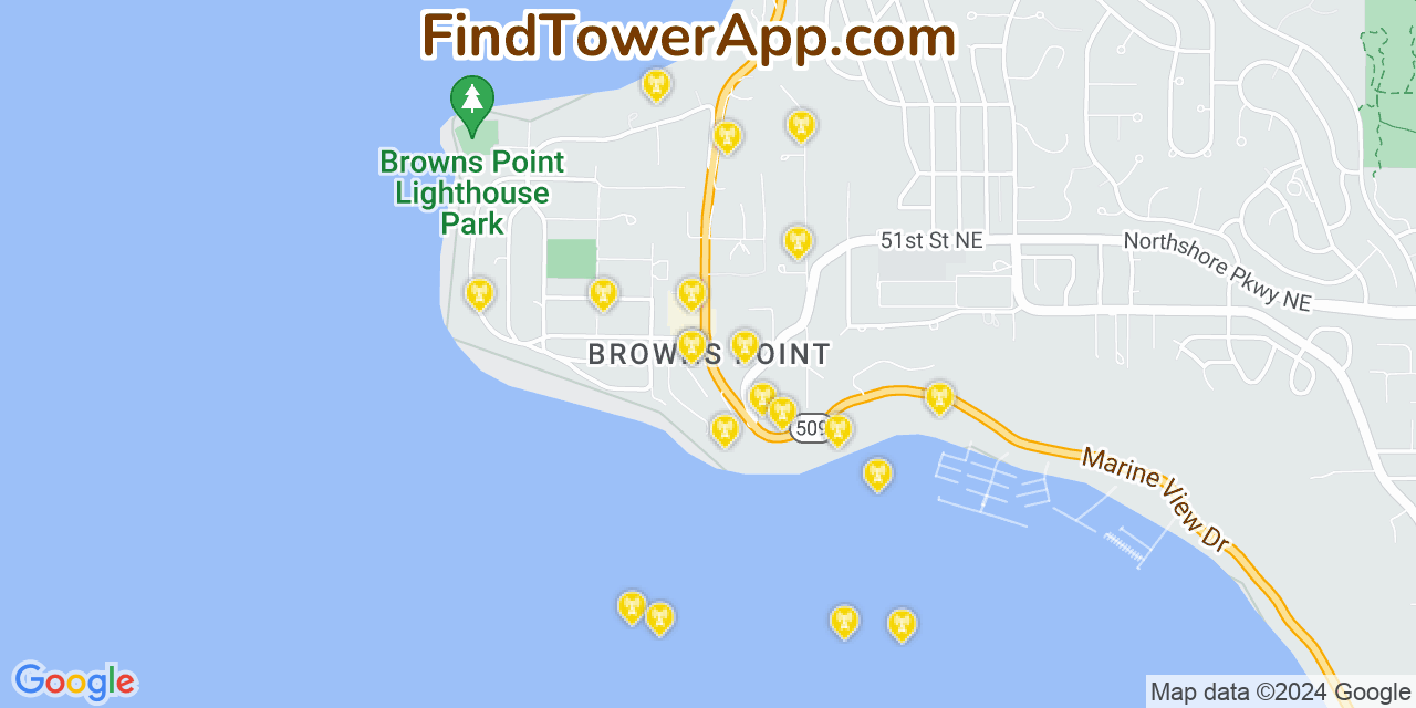 AT&T 4G/5G cell tower coverage map Browns Point, Washington