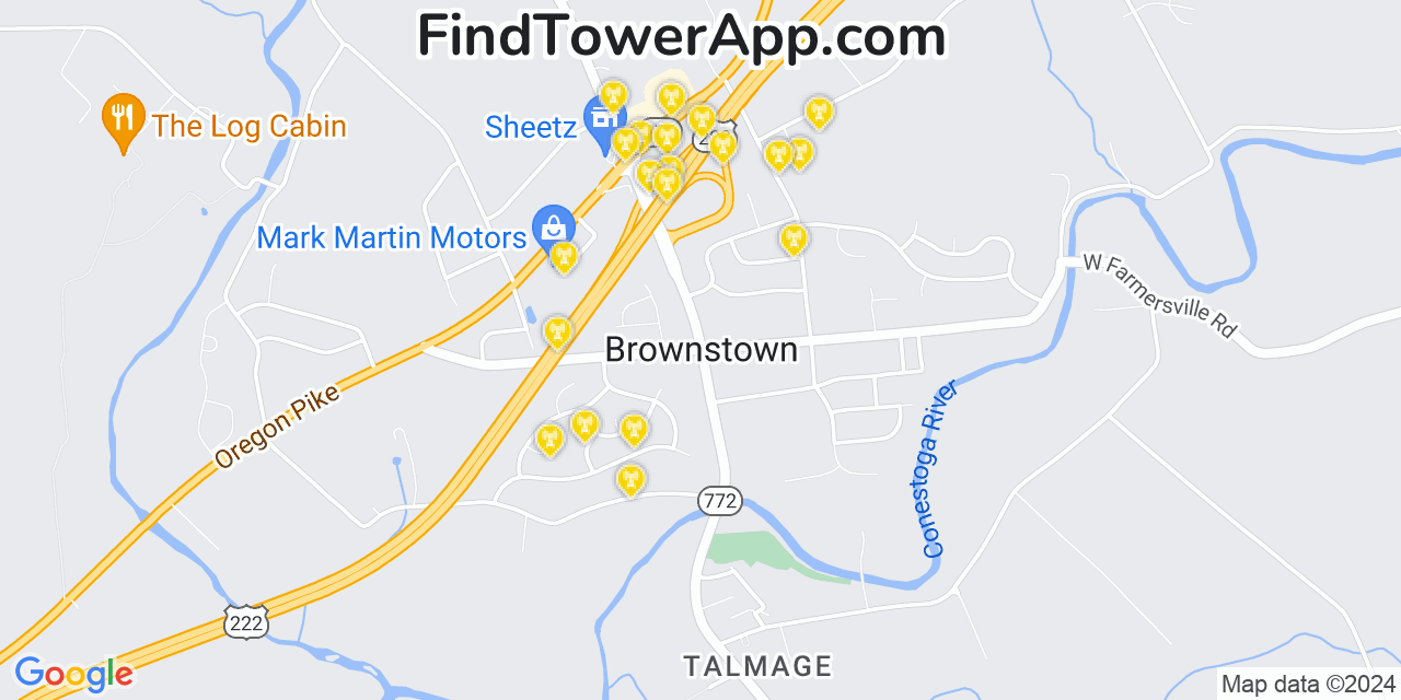 AT&T 4G/5G cell tower coverage map Brownstown, Pennsylvania