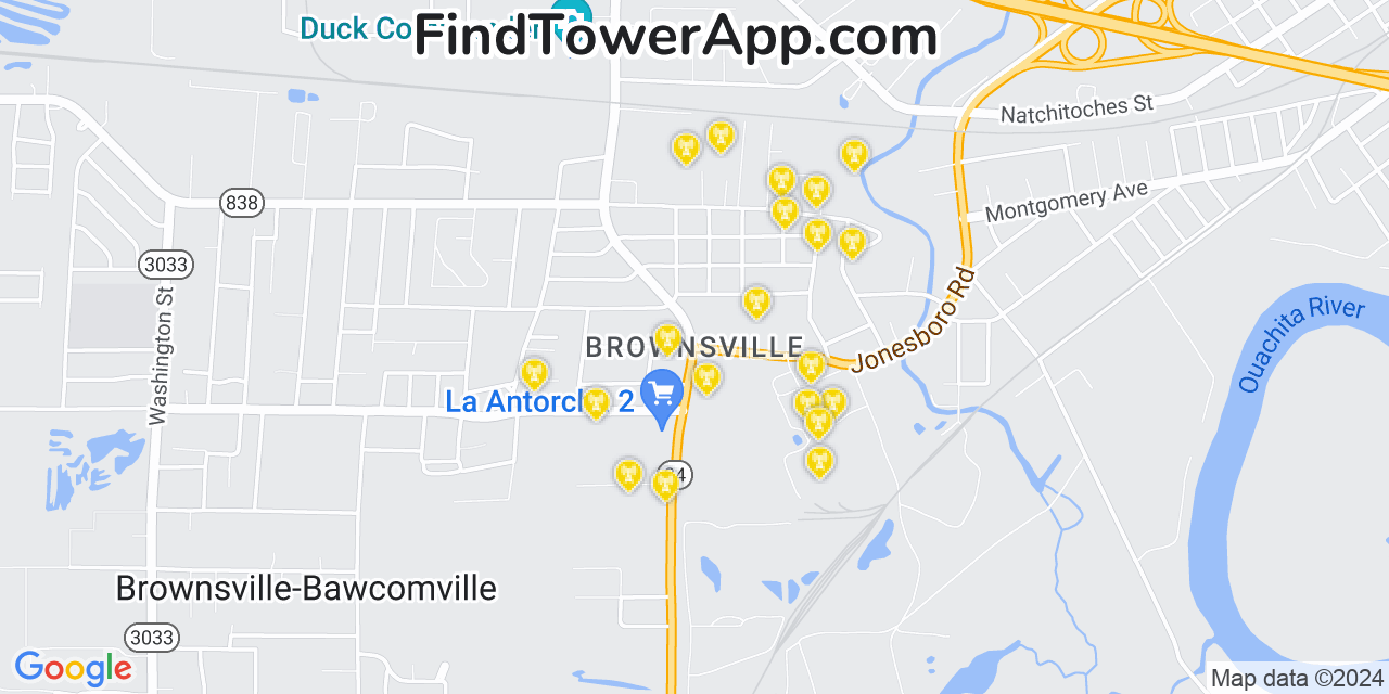 AT&T 4G/5G cell tower coverage map Brownsville, Louisiana