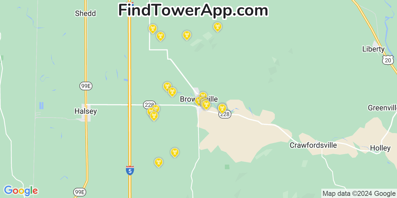 AT&T 4G/5G cell tower coverage map Brownsville, Oregon