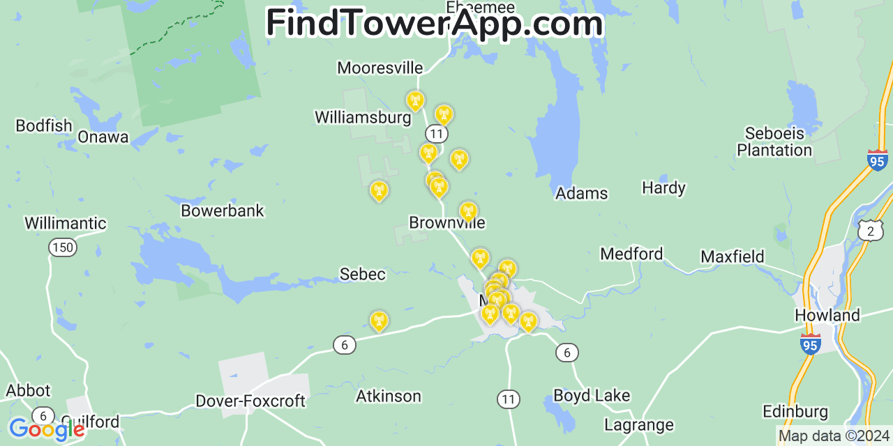 AT&T 4G/5G cell tower coverage map Brownville, Maine