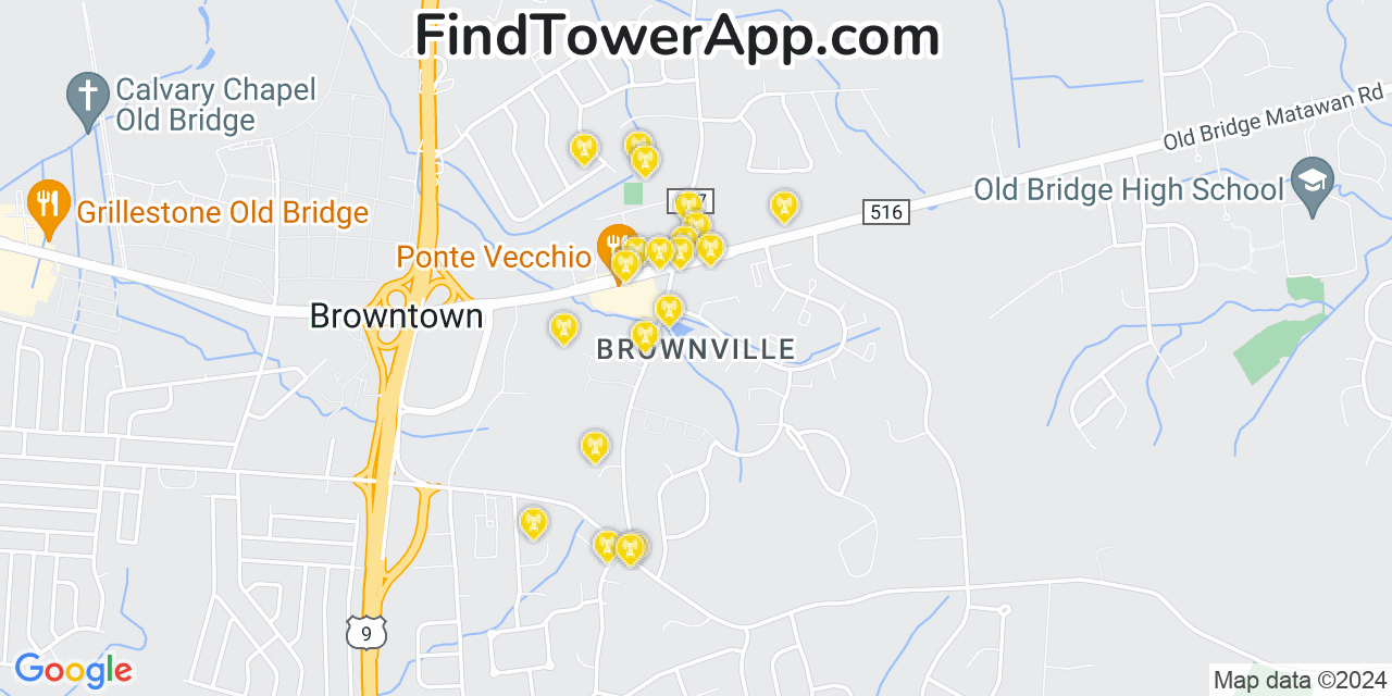 AT&T 4G/5G cell tower coverage map Brownville, New Jersey