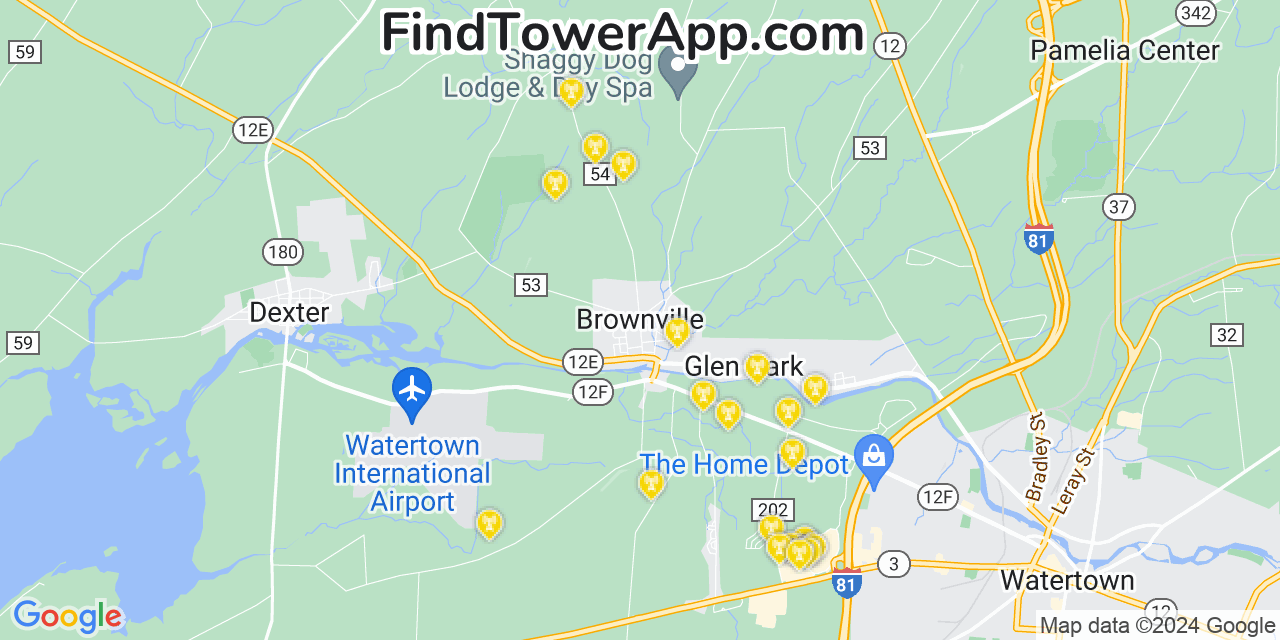AT&T 4G/5G cell tower coverage map Brownville, New York
