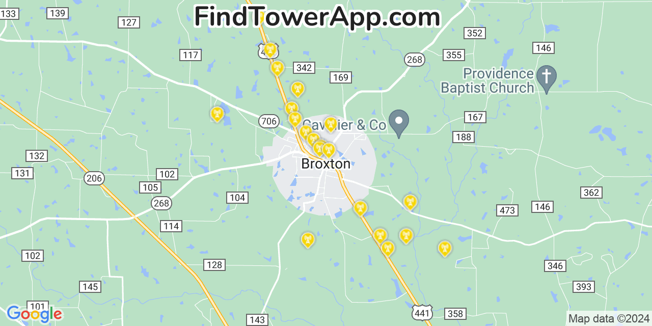 AT&T 4G/5G cell tower coverage map Broxton, Georgia