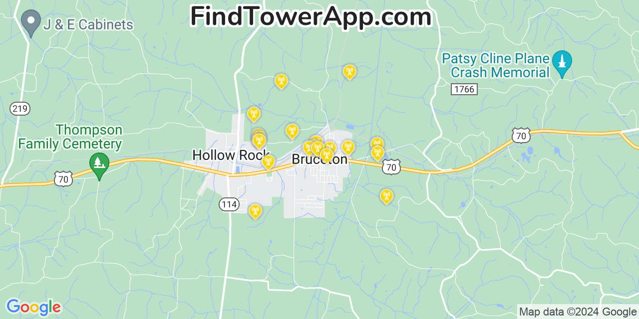 AT&T 4G/5G cell tower coverage map Bruceton, Tennessee