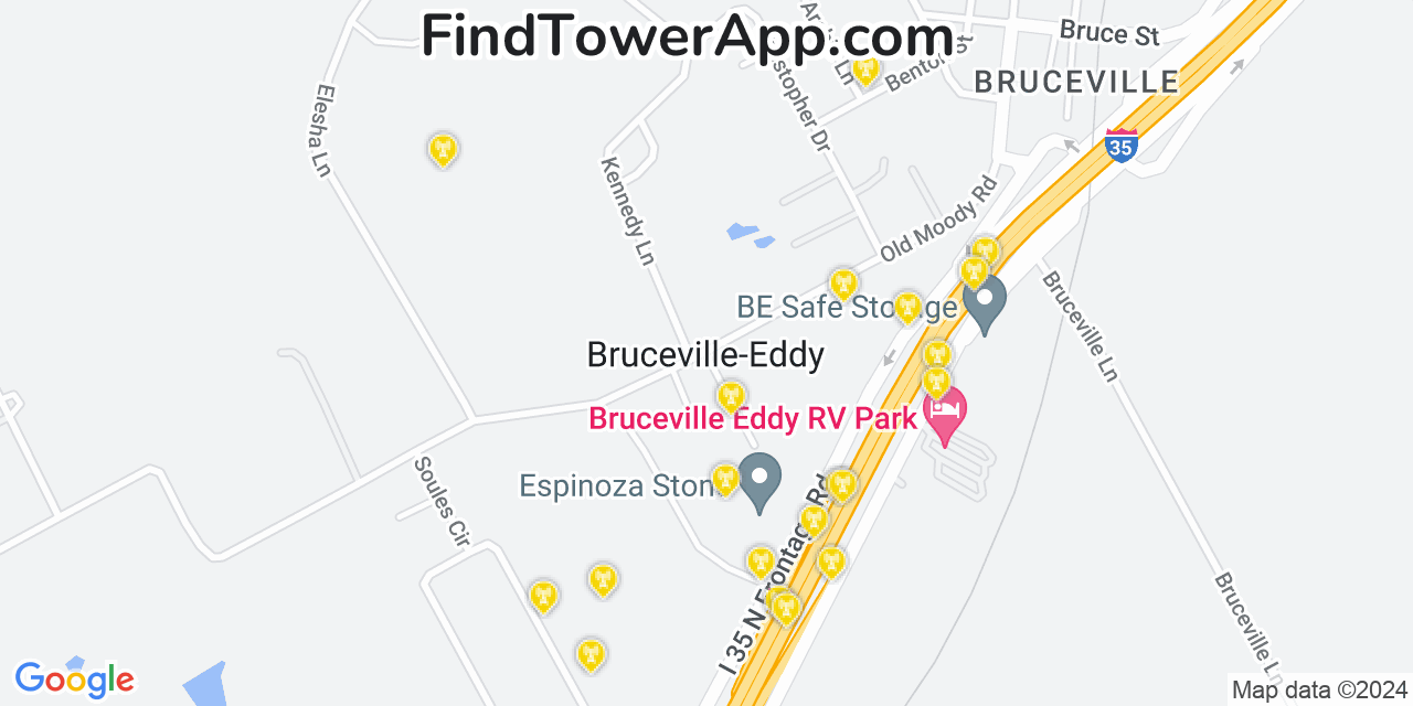 Verizon 4G/5G cell tower coverage map Bruceville Eddy, Texas