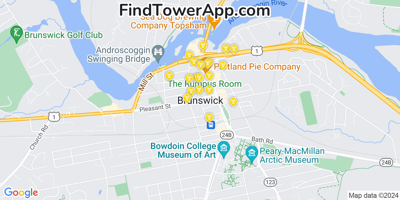Verizon 4G/5G cell tower coverage map Brunswick, Maine