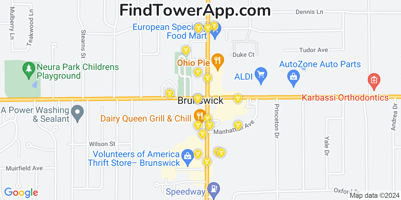 AT&T 4G/5G cell tower coverage map Brunswick, Ohio