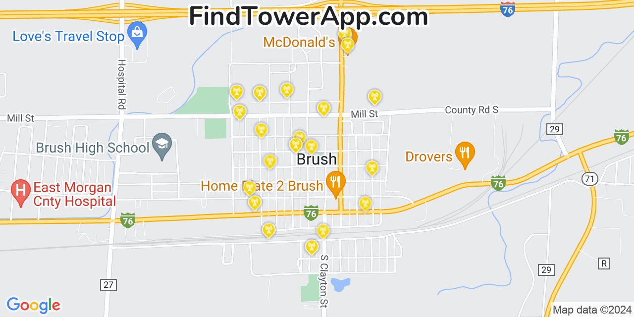 AT&T 4G/5G cell tower coverage map Brush, Colorado