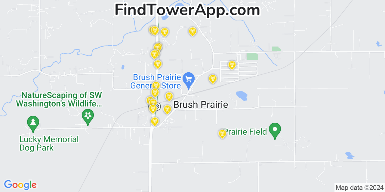 AT&T 4G/5G cell tower coverage map Brush Prairie, Washington