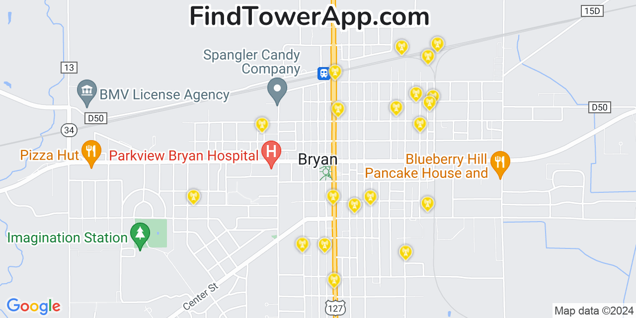 Verizon 4G/5G cell tower coverage map Bryan, Ohio