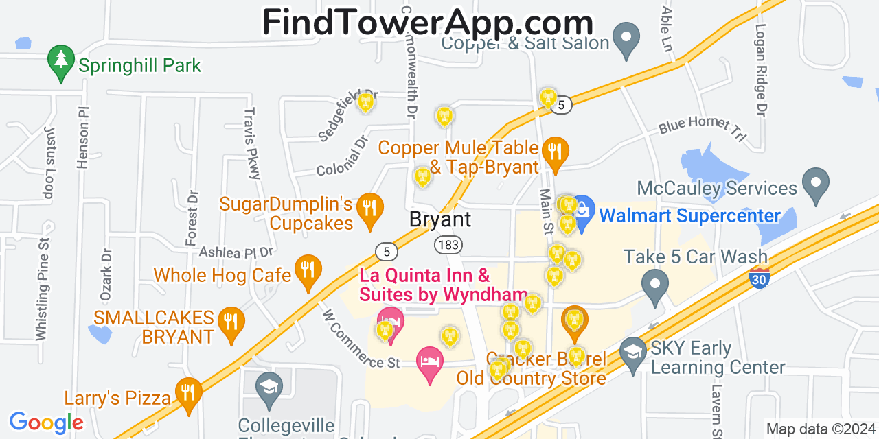 AT&T 4G/5G cell tower coverage map Bryant, Arkansas