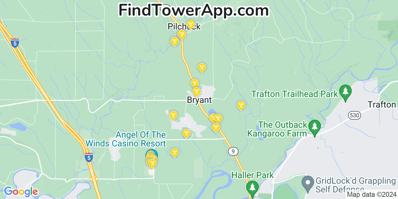AT&T 4G/5G cell tower coverage map Bryant, Washington