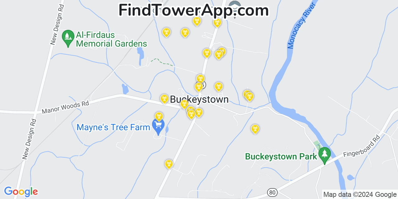 AT&T 4G/5G cell tower coverage map Buckeystown, Maryland