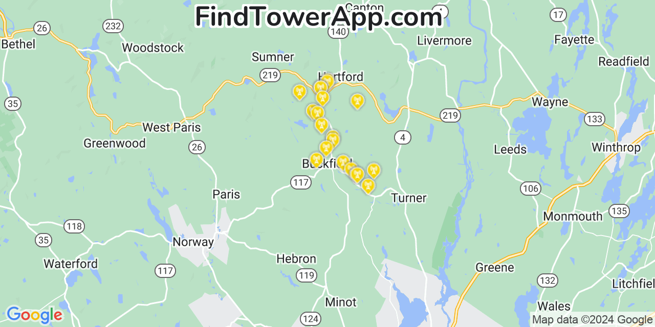AT&T 4G/5G cell tower coverage map Buckfield, Maine