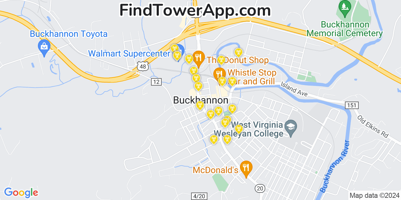 AT&T 4G/5G cell tower coverage map Buckhannon, West Virginia