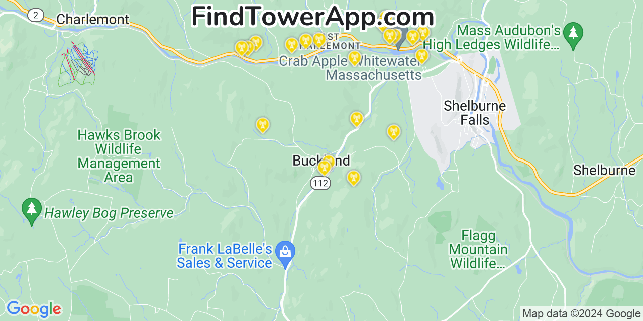 AT&T 4G/5G cell tower coverage map Buckland, Massachusetts